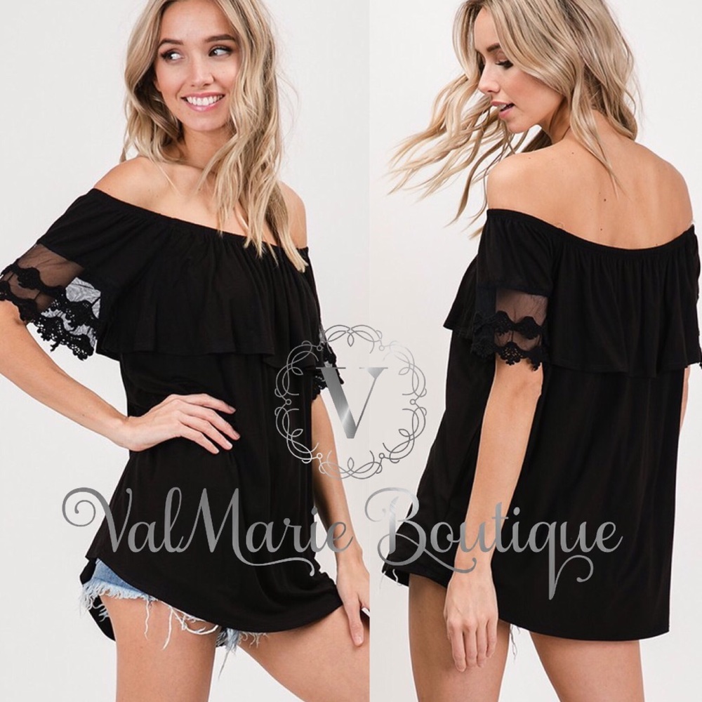 Off shoulder Black Lace Accent Off shoulder Top - Picture 3 of 3